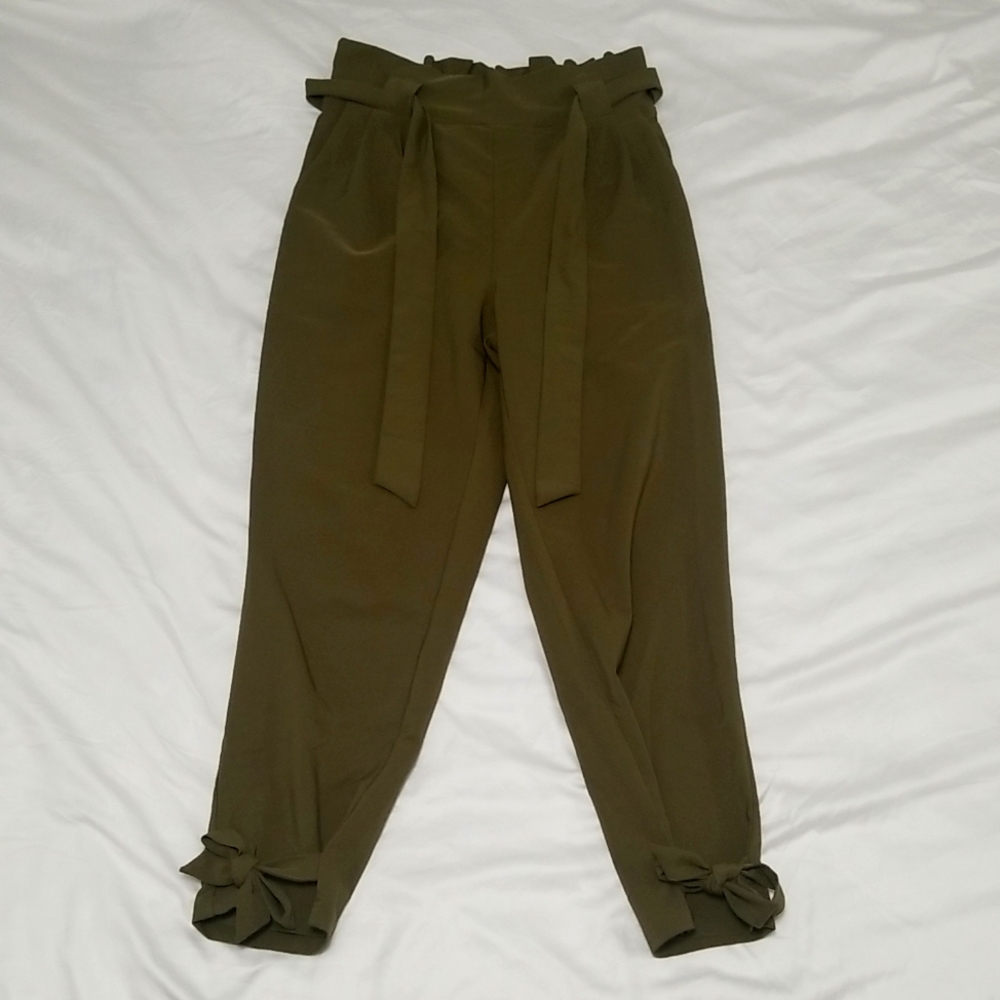 Army green Grace Karin front tie pants